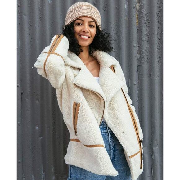 FAHERTY COAT LONG SPRING WINTER FAUX FUR SUEDE TEDDY SHERPA SHEARLING LONGLINE - Picture 1 of 12